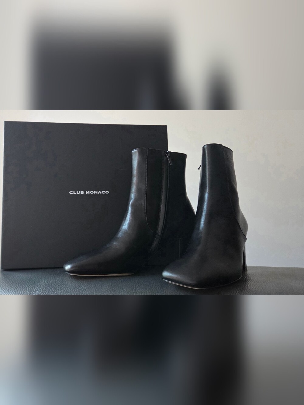 CLUB MONACO BLACK LEATHER JORGA BOOTS, SIZE 38